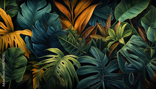 tropical plants and flowers background
