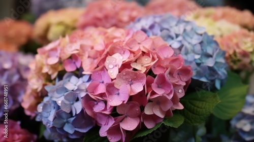 Beautiful Colorful Hydrangeas. Mother's day concept with a space for a text. Valentine day concept with a copy space.
