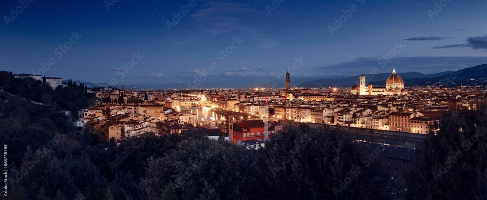 Panorama of Firezne city at night, Italy