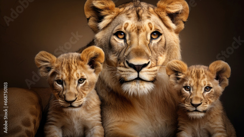 Family of friendly lions close-up © Veniamin Kraskov
