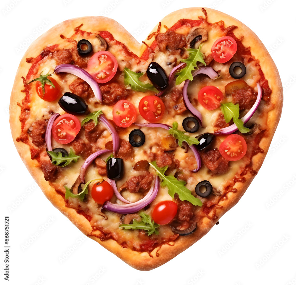 Pizza heart shape isolated on transparent background.