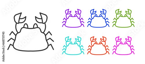 Black line Crab icon isolated on white background. Set icons colorful. Vector