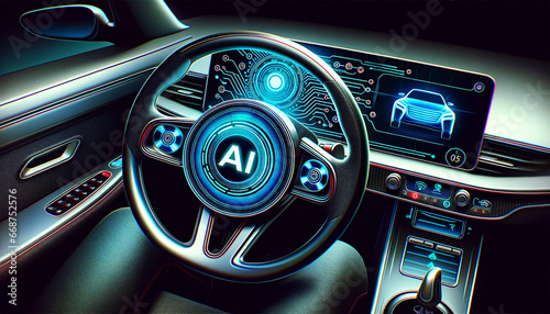 The interior of a car with artificial intelligence. Futuristic dashboard photo