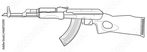 Vector illustration of AK carbine with a wooden thumbhole stock. Left side.