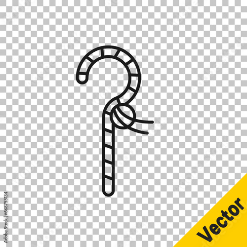 Black line Crook icon isolated on transparent background. Ancient Egypt symbol. Scepters of egypt. Vector
