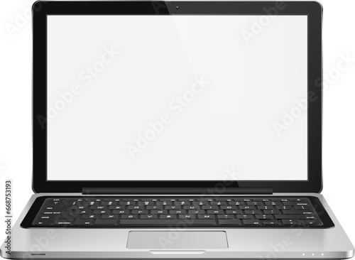 High detailed realistic vector illustration of modern laptop with blank screen on white background.