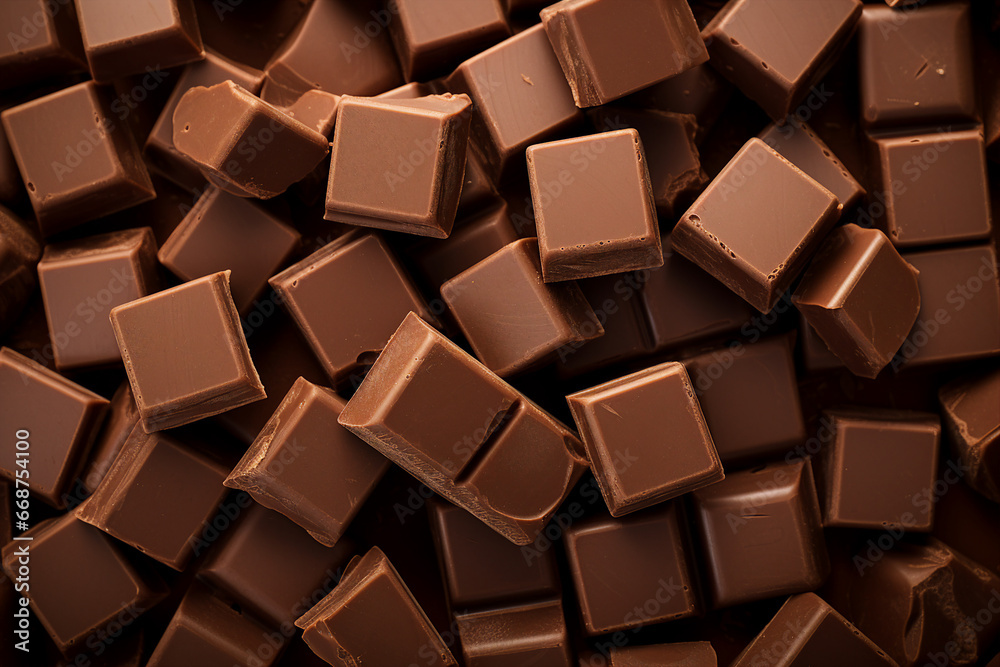 Group of milk chocolate tasty candies background created with generative AI technology - obrazy, fototapety, plakaty 