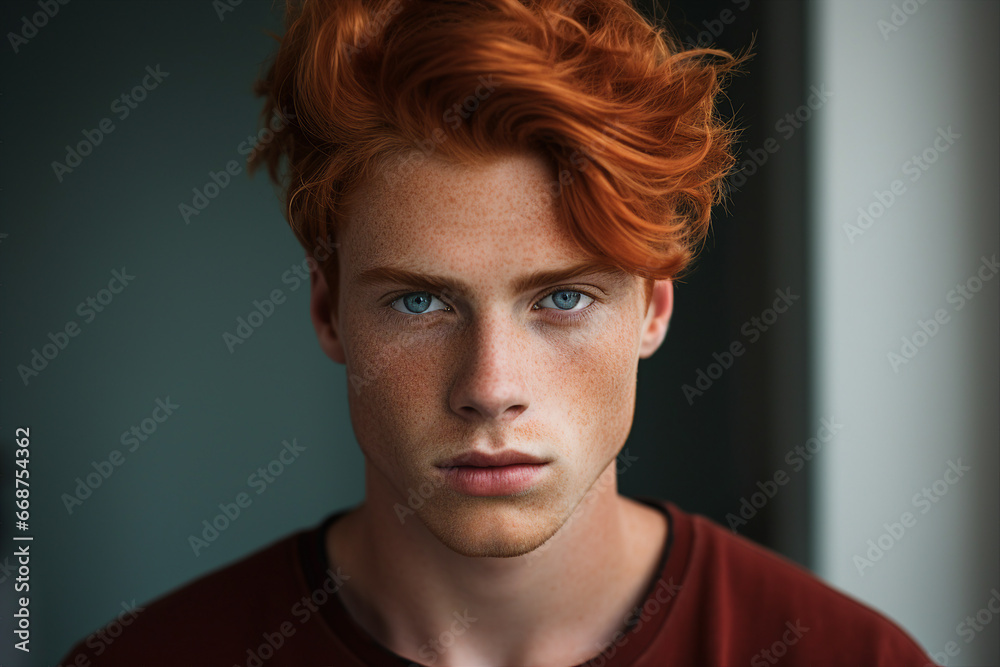 Generative ai modern technology portrait of attractive young man red hairstyle Generative ai modern technology portrait of attractive young man red hairstyle