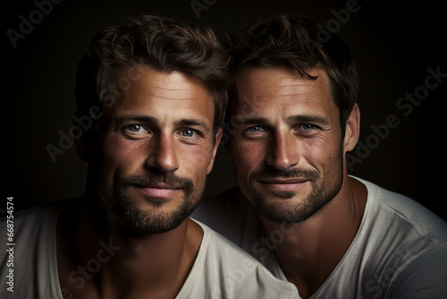 Generative AI portrait picture of two guys best friends brothers relatives smiling