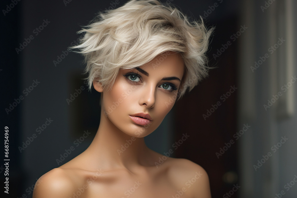 Generative AI picture of beautiful blonde woman fashion model after salon hairdresser procedure Generative AI picture of beautiful blonde woman fashion model after salon hairdresser procedure