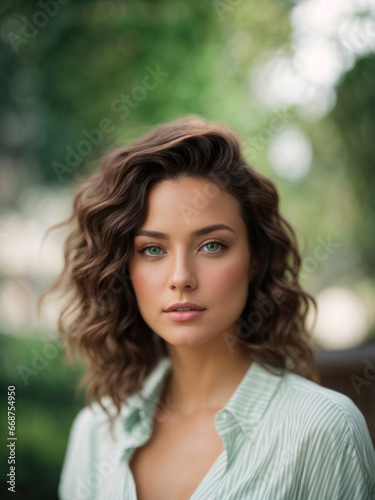 close up einer jungen Frau mit langen Haaren  gen ai