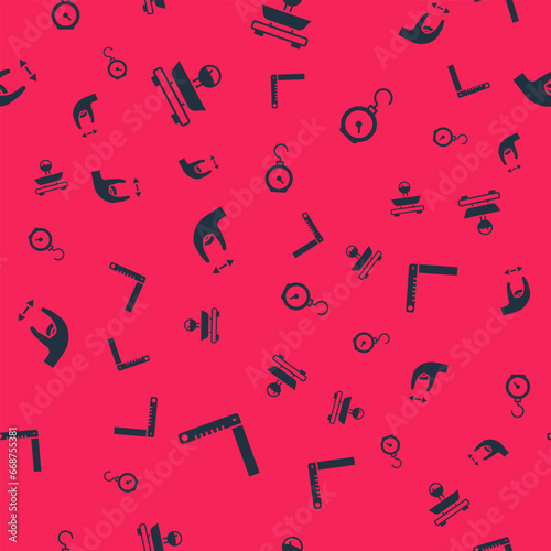 Set Corner ruler, Scales, Approximate measurements and Hand scale spring mechanical on seamless pattern. Vector