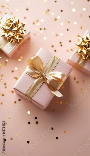 Gift boxes on pink background by generative AI © sonatik