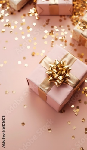 Gift boxes on pink background by generative AI