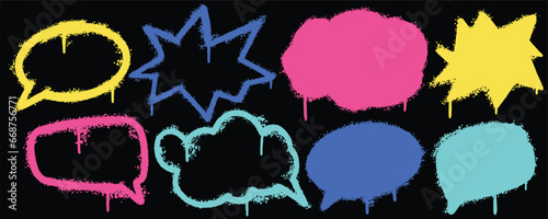 Set graffiti color spray paint. Collection of speech bubble Isolated Vector