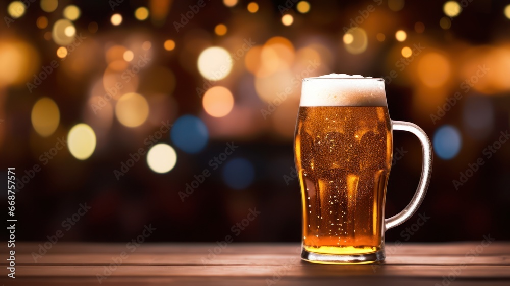 Beer glass with nightclub night, drinks in pub, bar, draft beer Beer glass with nightclub night, drinks in pub, bar, draft beer