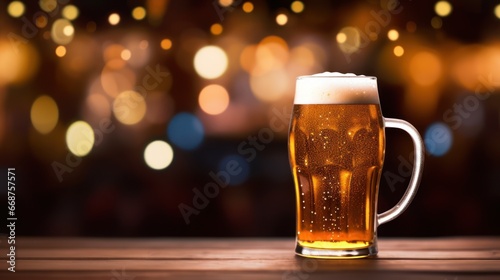 Beer glass with nightclub night, drinks in pub, bar, draft beer