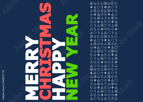 Greeting Card or Post Card or Gift Card with Merry Christmas and Happy New Year Text