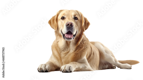 An isolated cute dog is sitting on the floor on a transparent background. PNG banner illustration. Post-processed generative AI