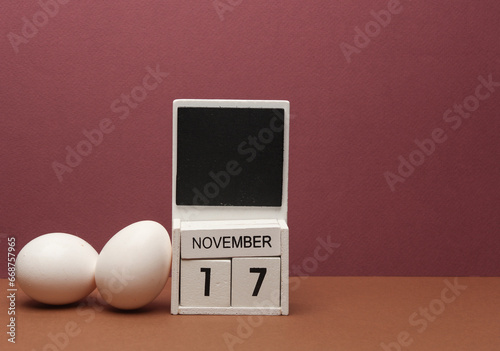 Prostate cancer awareness day. Eggs and calendar with date 17 november photo