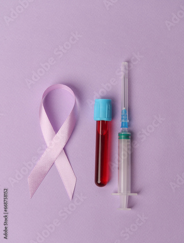 Satin Purple awareness ribbon with blood test tube