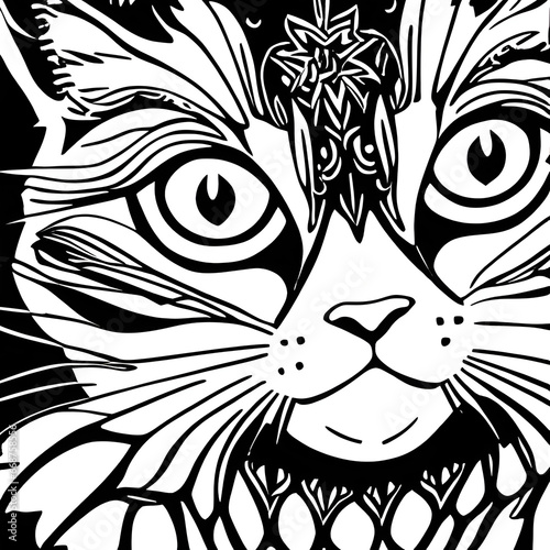 Wallpaper Mural Mosaic Black and White Cat Face Closeup Coloring Page 5 Black and White Cat Art Torontodigital.ca
