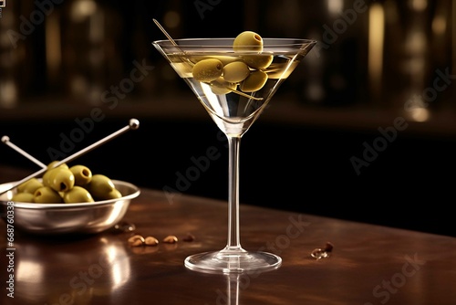 A luxurious martini glass with olive reflects the elegant nightlife generative AI technology