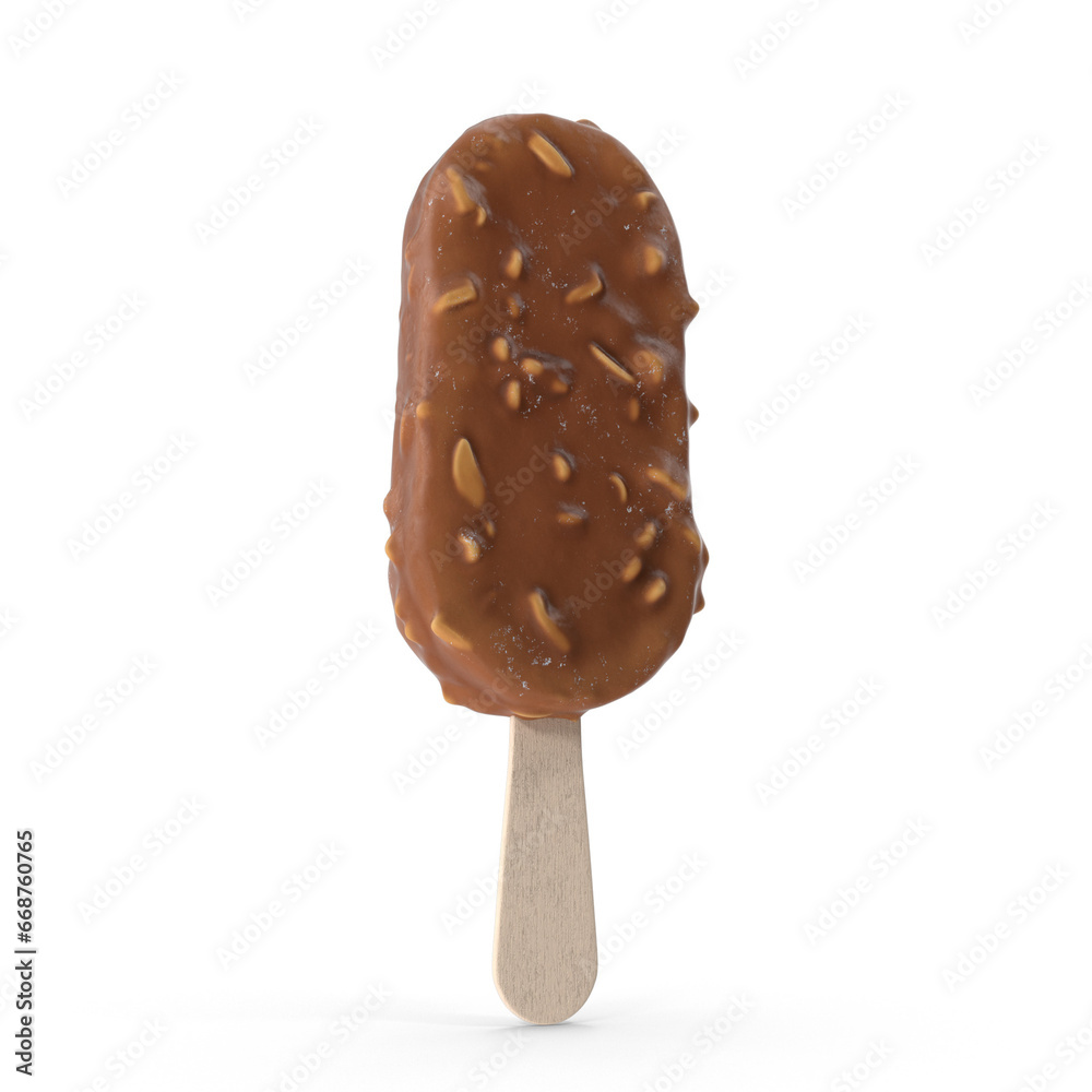 3D rendering milk chocolate ice cream popsicle covered with chocolate isolated, Chocolate popsicle. Ice cream isolated on a white background 3D rendering milk chocolate ice cream popsicle covered with chocolate isolated, Chocolate popsicle. Ice cream isolated on a white background