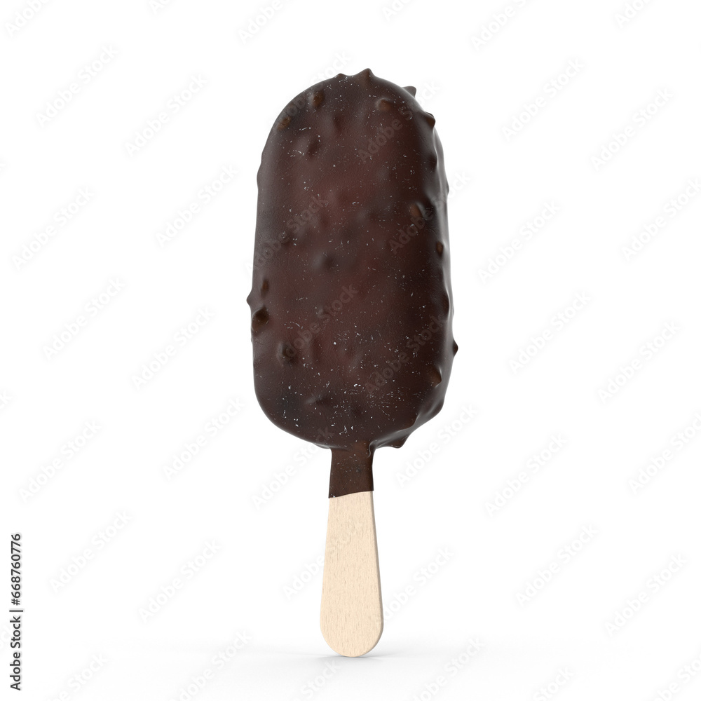 3D rendering milk dark chocolate ice cream popsicle covered with chocolate isolated, Chocolate popsicle. Ice cream isolated on a white background 3D rendering milk dark chocolate ice cream popsicle covered with chocolate isolated, Chocolate popsicle. Ice cream isolated on a white background