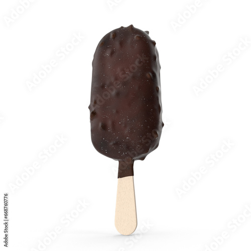3D rendering milk dark chocolate ice cream popsicle covered with chocolate isolated, Chocolate popsicle. Ice cream isolated on a white background