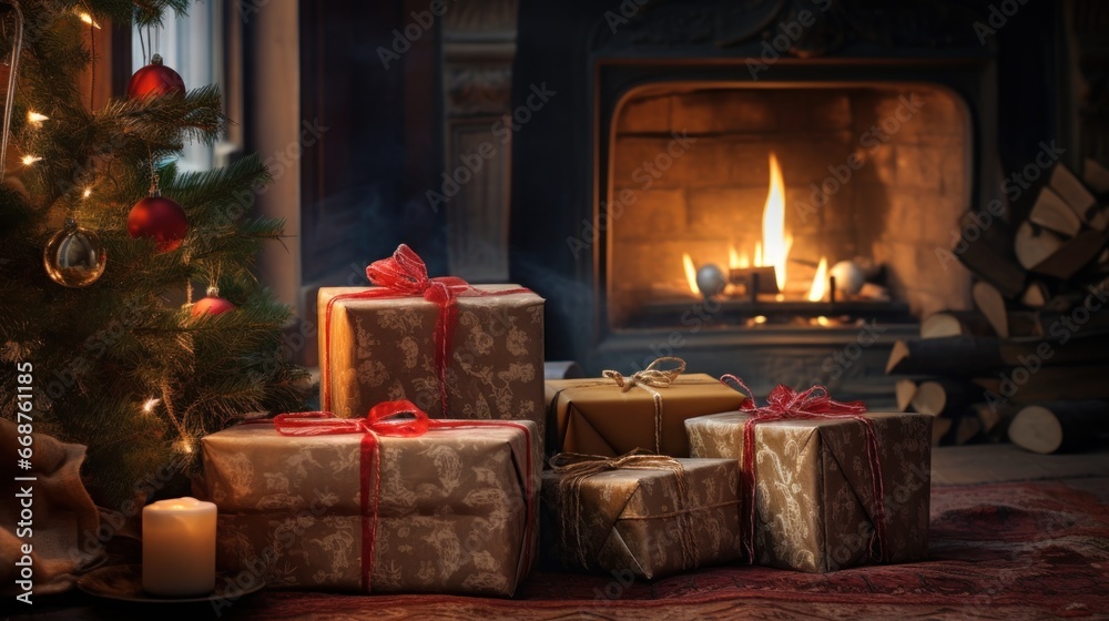 Christmas gifts under the tree, fairy tale, festive mood. Christmas gifts under the tree, fairy tale, festive mood.