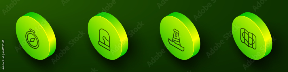 Set Isometric line Compass, Christmas mittens, Lighthouse and Map of Iceland icon. Vector