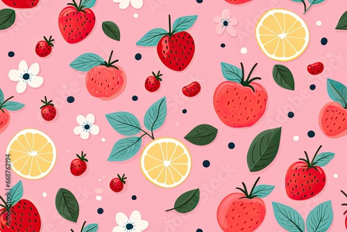 seamless pattern with cute fruits illustrations,a simple design for baby room decor and nursery decoration.cartoon fruits illustrations for nursery pattern. 