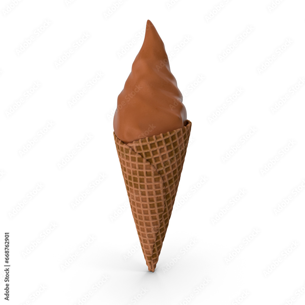 Ice cream in a waffle cone, soft ice cream in a waffle cone 3D rendering