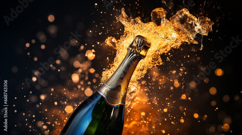 New year party concept with a exploding champagne bottle © Ricardo Costa