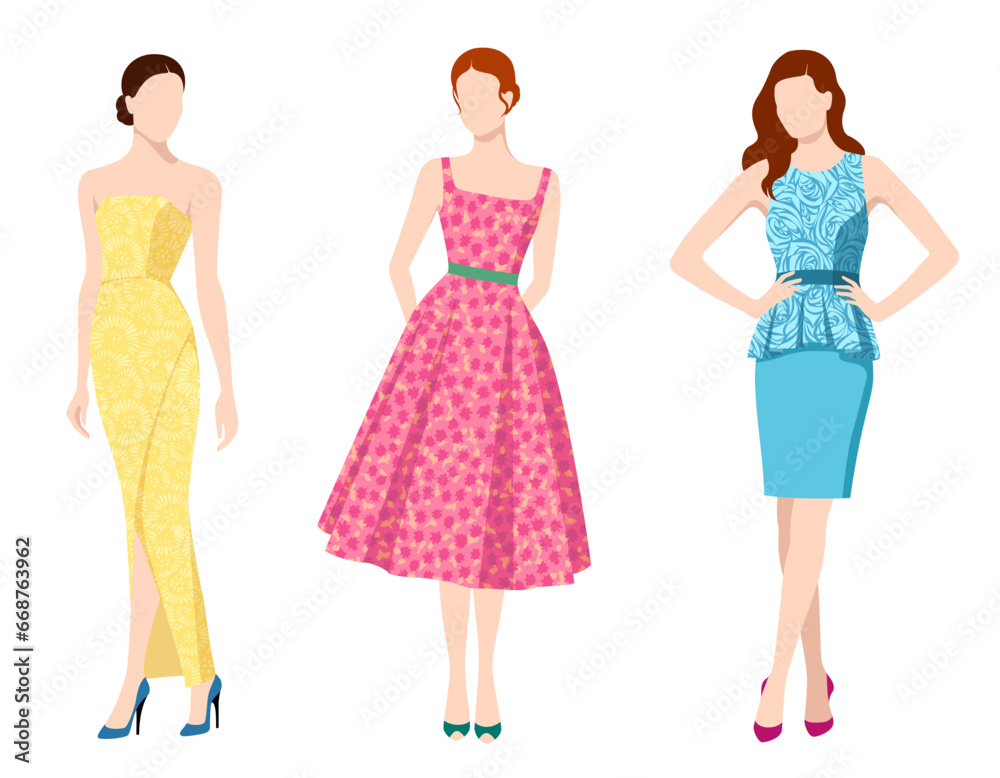 1427_Three fashionable women wearing different fashionable dresses isolated on white background 1427_Three fashionable women wearing different fashionable dresses isolated on white background