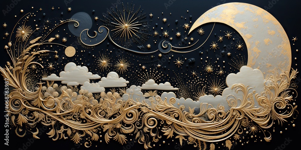 AI Generated. AI Generative. Moon stars evening paper cut illustration nature background. Graphic Art AI Generated. AI Generative. Moon stars evening paper cut illustration nature background. Graphic Art