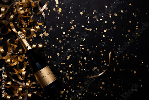 Celebration background with golden champagne bottle