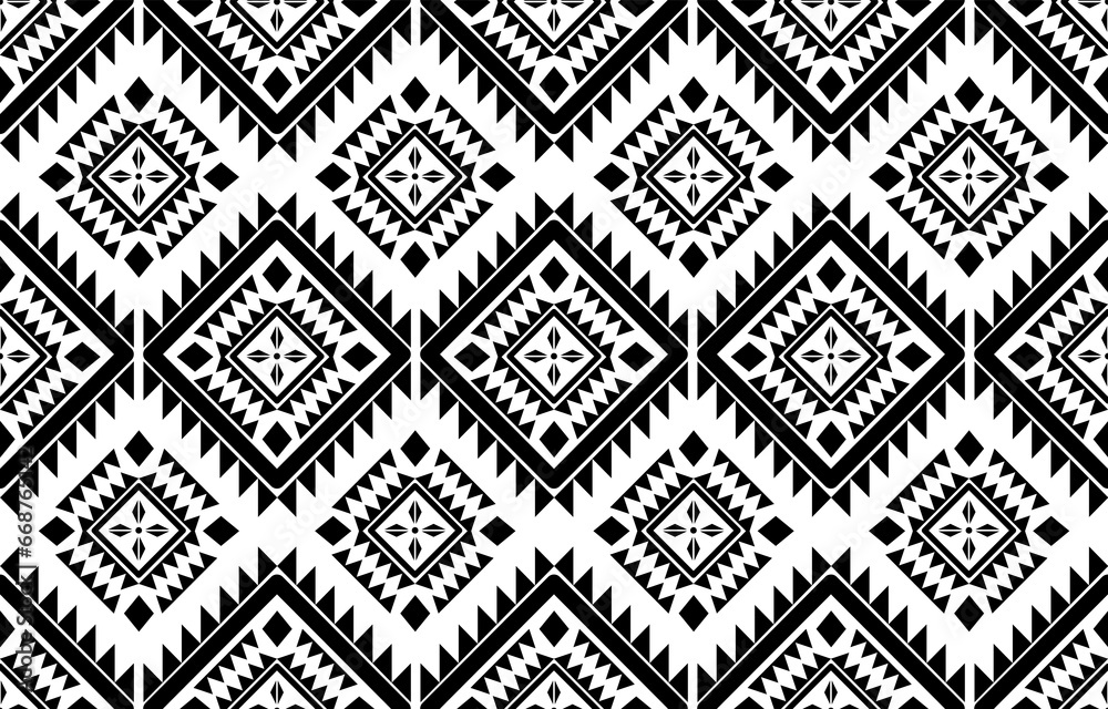 Ethnic southwest tribal navajo ornamental seamless pattern fabric black and white design for textile printing