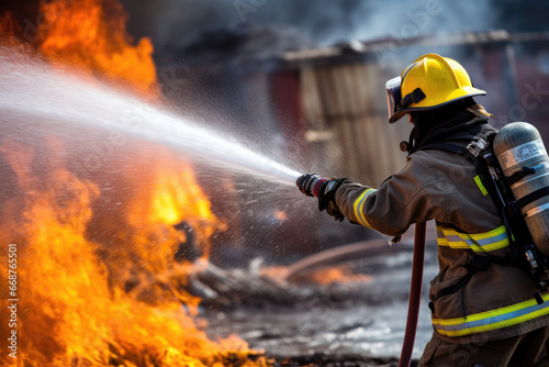 Firefighters are putting out a fire. Fire Department.