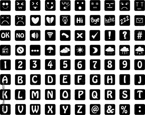 Emoji black box design icon vector illustration, social, chat, abc, font, buttons, keyboard, computer, media, key, art, On Transparent Background 