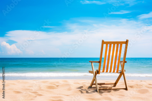 Relaxation Beckons: Empty Beach Chair Amidst Summer Splendor © Andrii 