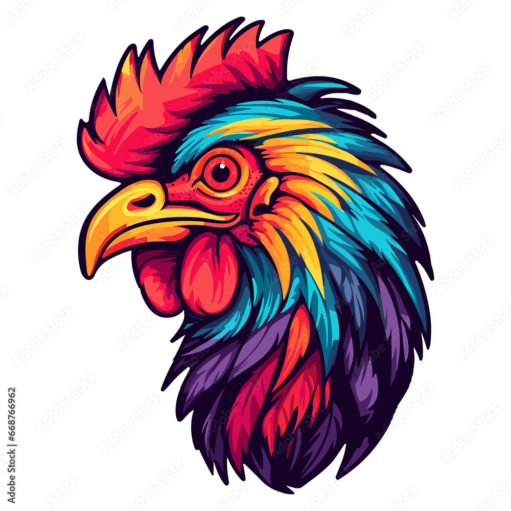 funky hen sticker design, Cartoon sticker of chicken