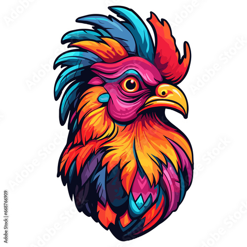 funky hen sticker design, Cartoon sticker of chicken