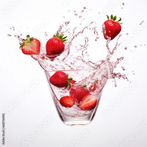 Explosive Moment  Strawberries Dive into Strawberry Juice