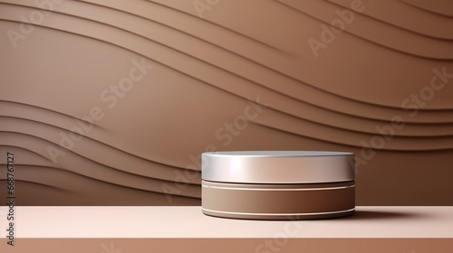 3D rendering of brown product background for cream cosmetics Modern silver podium background