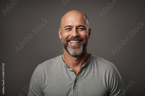 Smiling Middle-aged Bald Man with Beard, Portrait