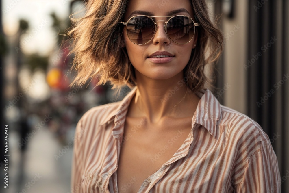 Model in Sunglasses and Striped Shirt