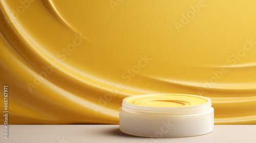 3D rendering of yellow product background for cream cosmetics Modern podium background