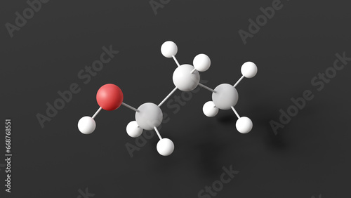 1-propanol molecule, molecular structure, propanol, ball and stick 3d model, structural chemical formula with colored atoms